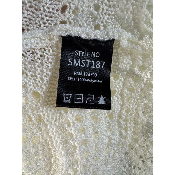 Pol Boho Open Knit White Lightweight Summer Sweater Large Flowy Adjustable - Picture 7 of 8